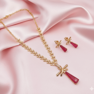 Moissanite Pendant Set with Ruby Red Drop