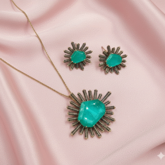 Teal Aura Moissanite Pendant Set