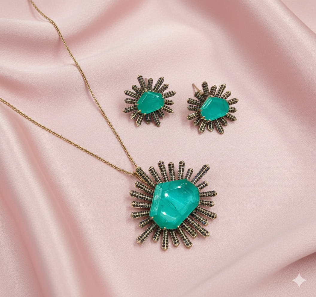 Teal Aura Moissanite Pendant Set