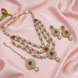 Mehandi Ruby Pearl Layered Necklace Set