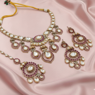 Tyani Ruby Pink Drop Necklace Set