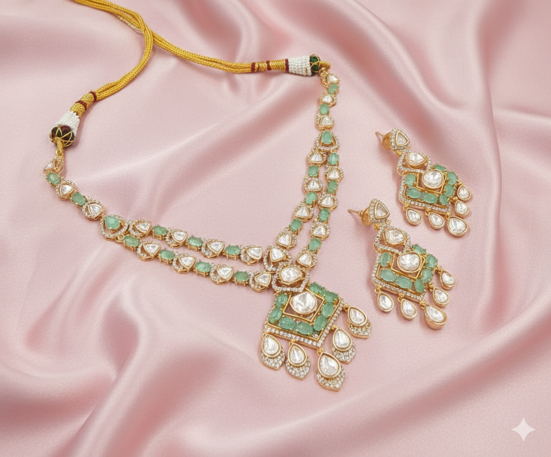 Tyani Mint Green Drop Necklace Set