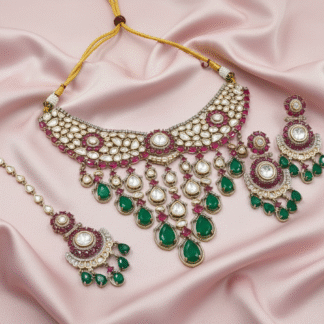 Tyani Ruby Emerald Drop Necklace Set