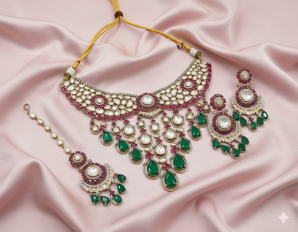 Tyani Ruby Emerald Drop Necklace Set