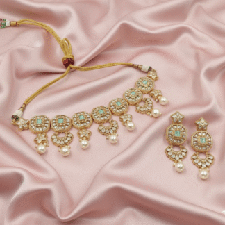 Mint Green Kundan Pearl Choker Set