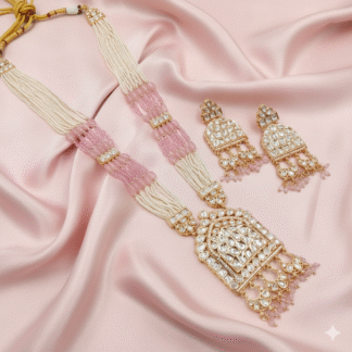 Blush Pink & Ivory Kundan Long Necklace Set