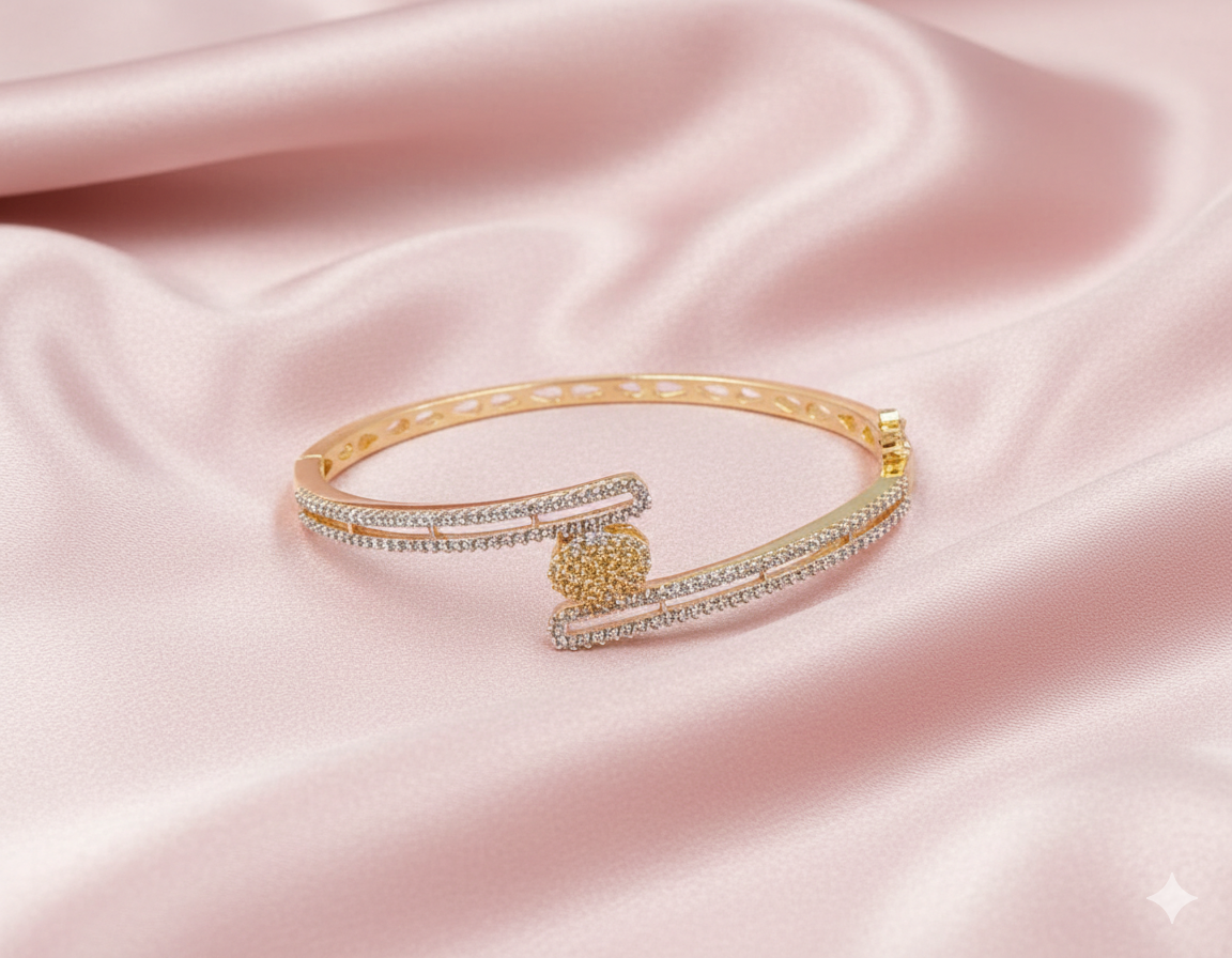 Elegant Silver Finish American Diamond Bracelet with Geometric Trio