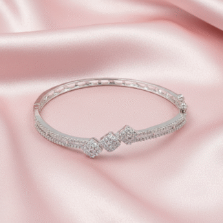 Elegant Silver Finish American Diamond Bracelet with Geometric Trio