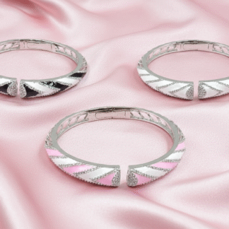 Silver Ornate Lattice American Diamond Statement Wide Kada Bracelet