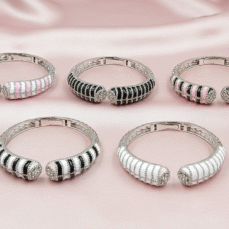 Silver Finish Wide Ornate American Diamond Statement Kada Bracelet