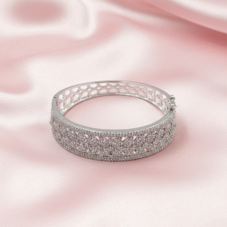 Silver Finish American Diamond Wide Statement Kada Bracelet