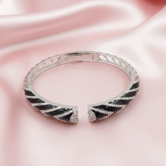 Silver Ornate Lattice American Diamond Statement Wide Kada Bracelet