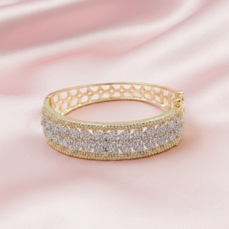 Elegant Gold-Plated Broad Floral American Diamond Statement Kada