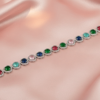 Elegant Rose Pink AD Square Link Bracelet