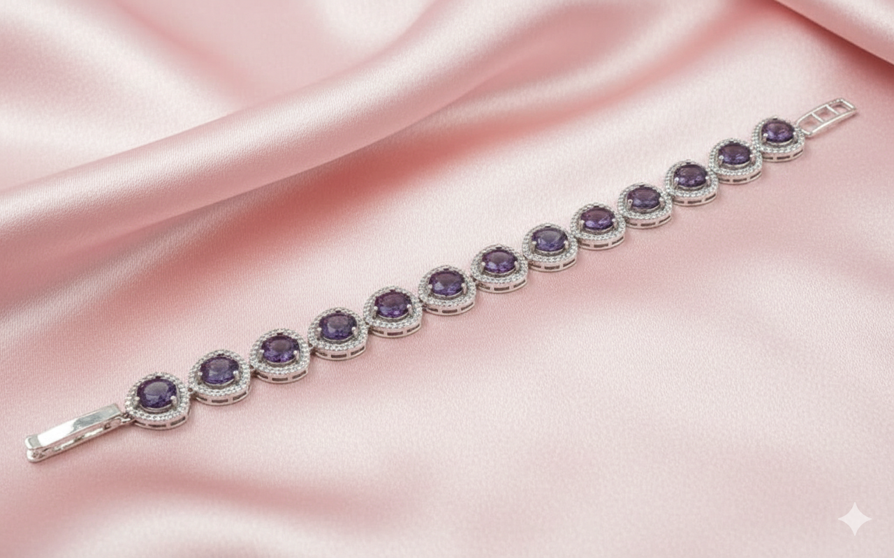 Elegant Sapphire Blue Square Halo AD Bracelet