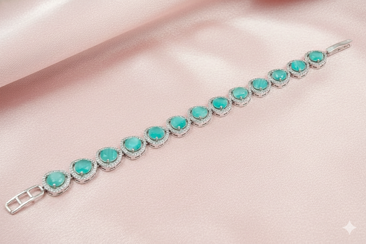 Elegant Sapphire Blue Square Halo AD Bracelet