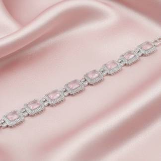 Elegant Rose Pink AD Square Link Bracelet