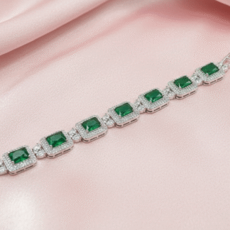 Radiant Emerald Green AD Square Link Bracelet