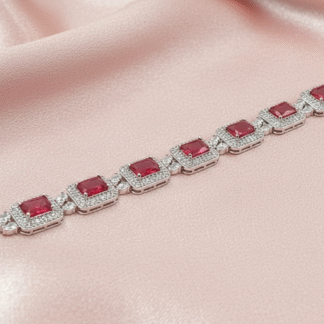 Elegant Rose Pink AD Square Link Bracelet