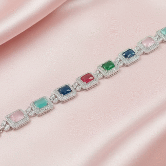 Elegant Rose Pink AD Square Link Bracelet