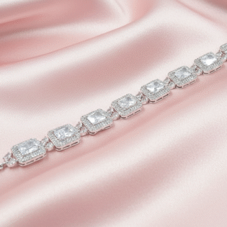 Elegant Rose Pink AD Square Link Bracelet