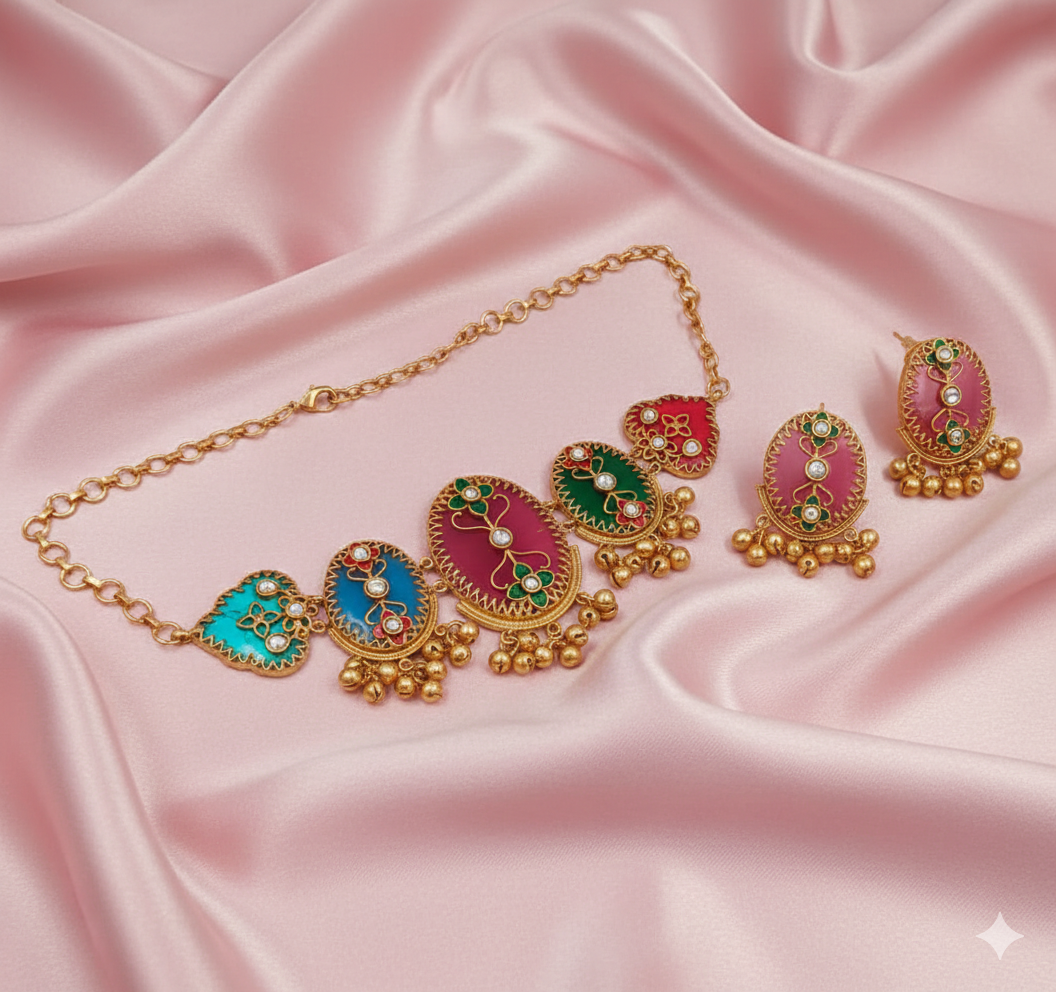 Amethyst Frost Mosaic Choker & Earring Set