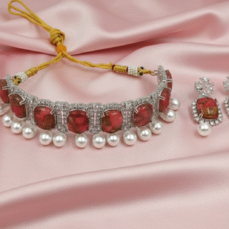 Ametrine Majesty Silver-Plated Choker & Earring Set with Pearl Droplets