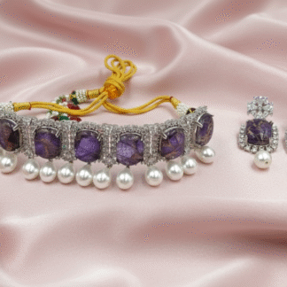 Luminous Mint & Grey Marbled Choker Set with Silver Brilliance