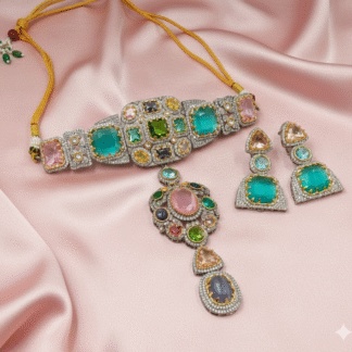 Silver-Plated Sage & Mist Mosaic Choker Set