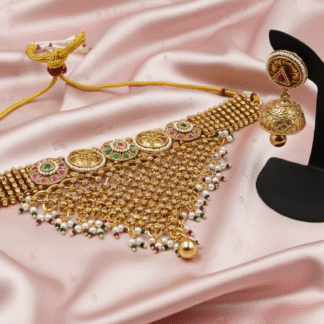 Regal Gold-Plated Coin Motif Choker with Jhumka Earrings