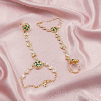 Tyani Heritage Moissanite Hathphool Set – Champagne & Rose Gold