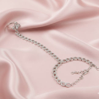 Elegant Silver-Plated AD Hathphool with Floral Ring