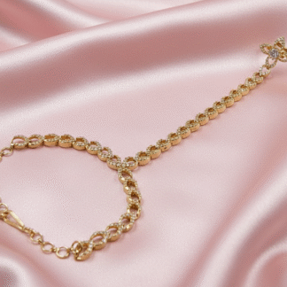 Radiant Gold-Plated AD Hathphool with Floral Ring