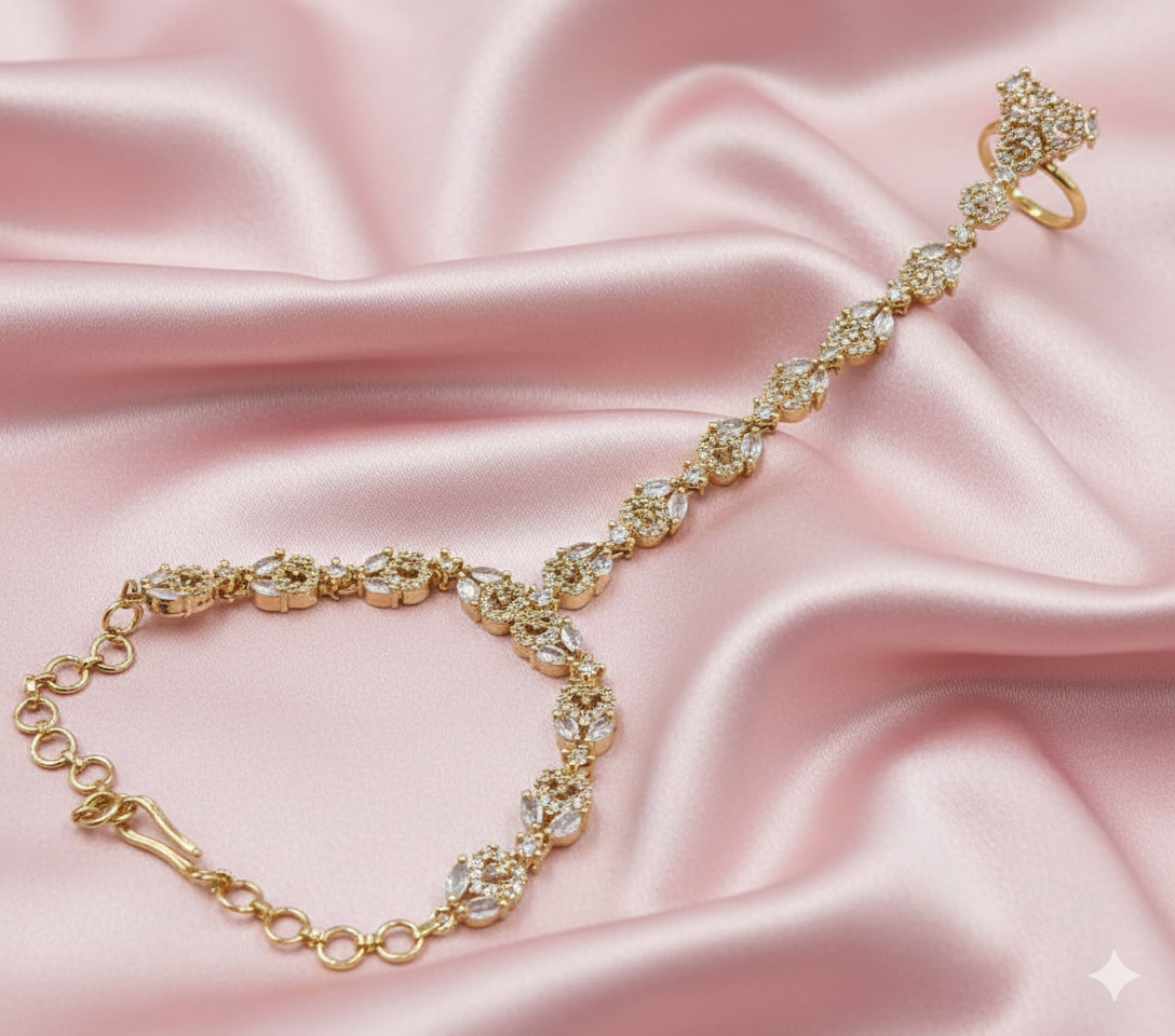 Classic Golden Floral American Diamond Hathphool