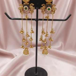 Pistachio Green Silver Look Peacock Jhumki Earrings