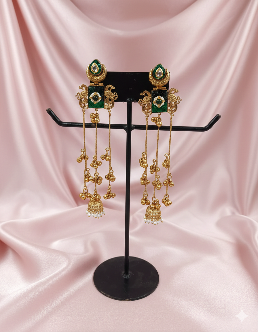 Silver Look Like Turquoise Peacock Jhumki Earrings