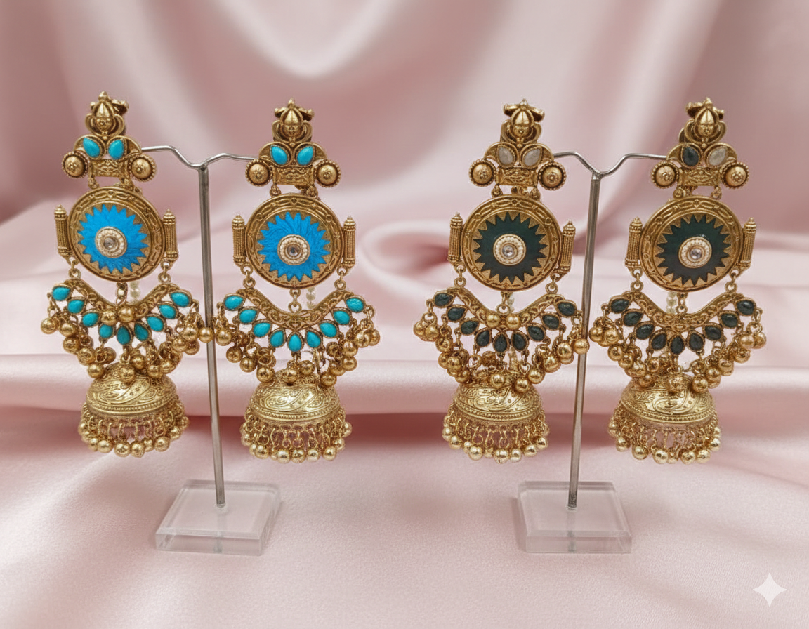 Silver Look Like Ivory Peacock Jhumki Earrings
