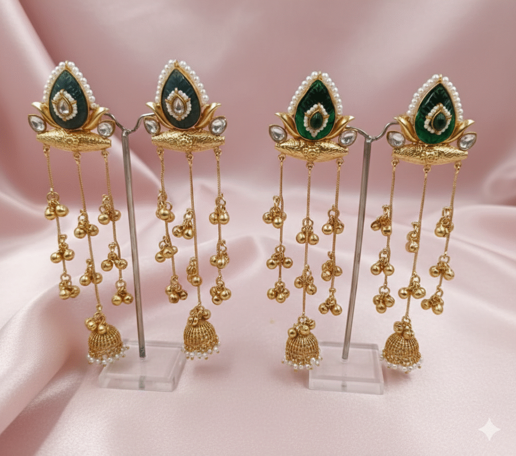 Mayura Peacock Filigree Long Chandelier Jhumkas