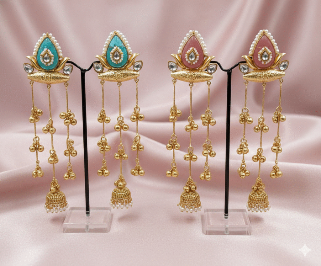 Mayura Peacock Filigree Long Chandelier Jhumkas