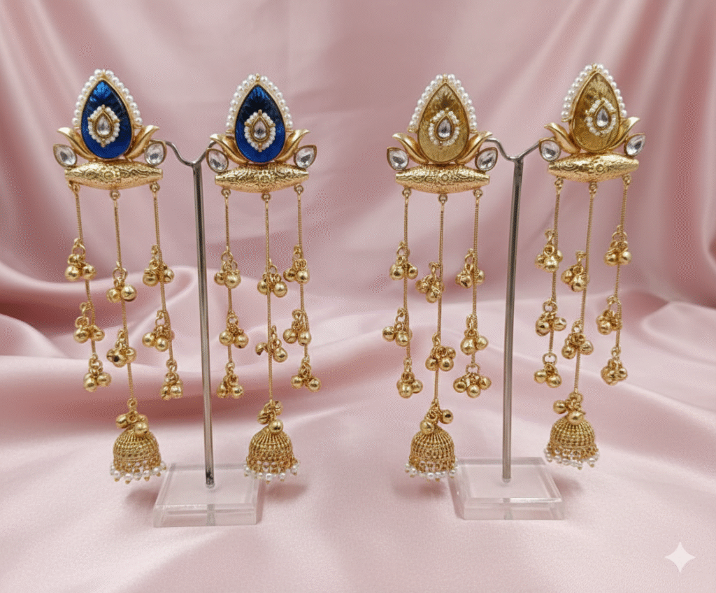 Mayura Peacock Filigree Long Chandelier Jhumkas