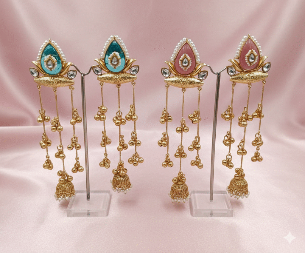 Mayura Peacock Filigree Long Chandelier Jhumkas