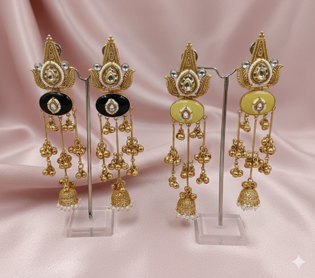 Mayura Peacock Filigree Long Chandelier Jhumkas
