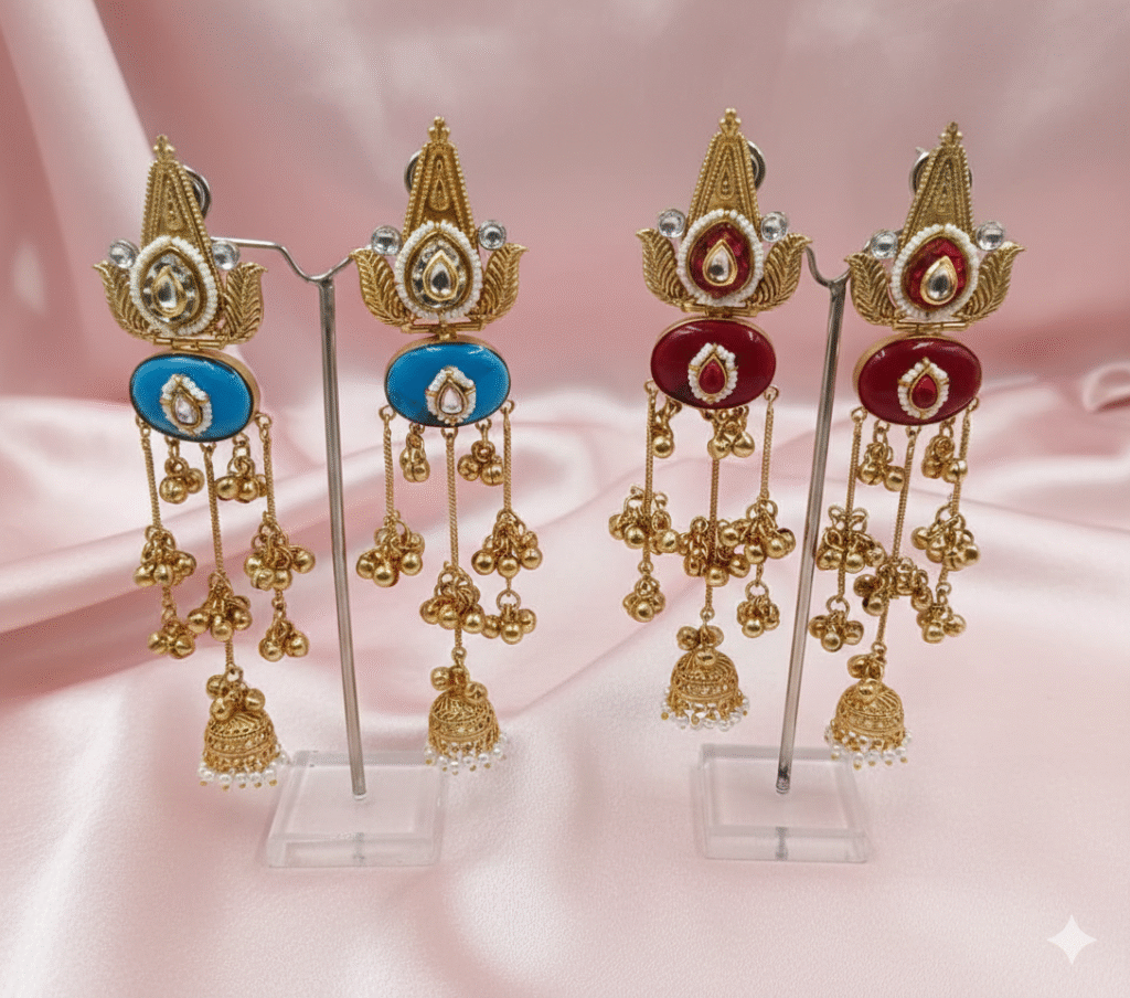 Mayura Peacock Filigree Long Chandelier Jhumkas