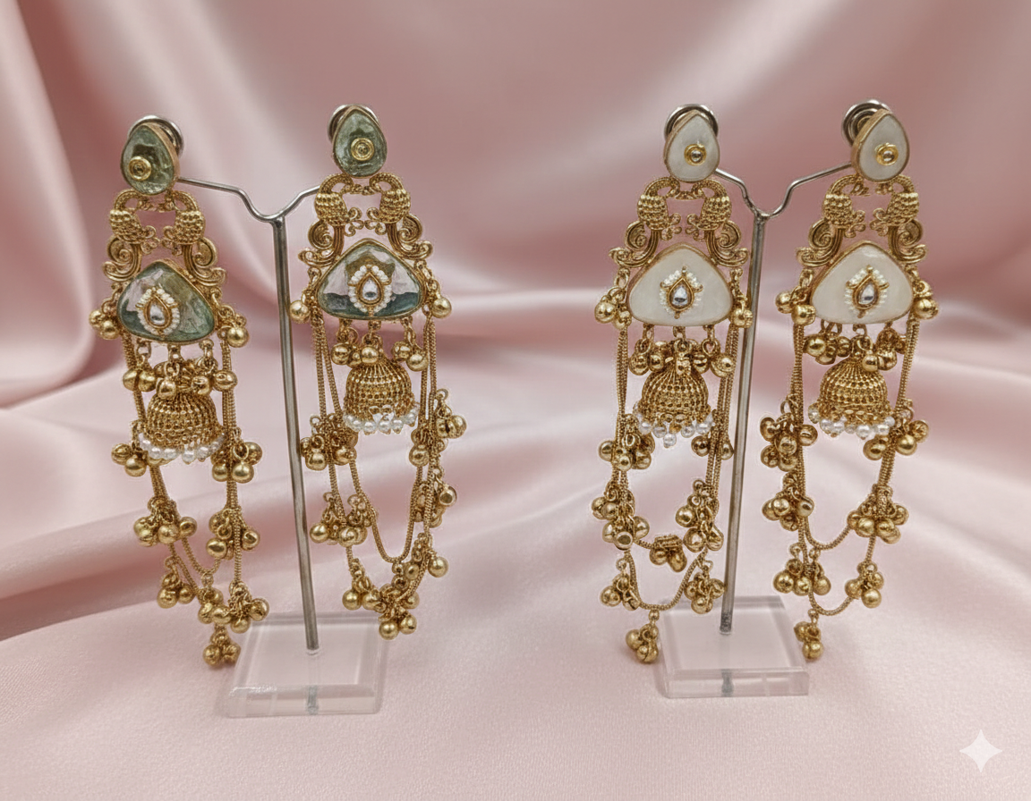 Mayura Peacock Filigree Long Chandelier Jhumkas