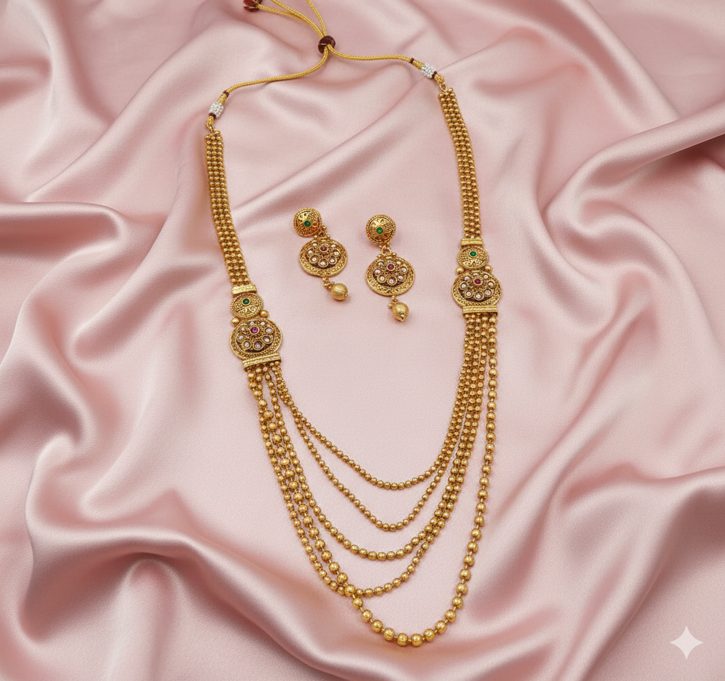 Heritage Gold-Plated Multi-Gemstone Statement Necklace and Matching Earring Set