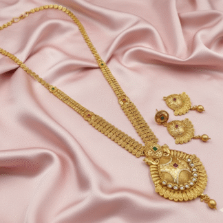 Heritage Gold-Plated Multi-Gemstone Statement Necklace and Matching Earrings