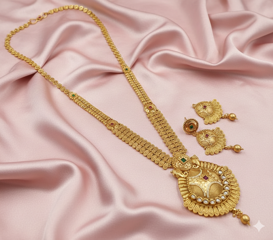 Heritage Gold-Plated Multi-Gemstone Statement Necklace and Matching Earrings