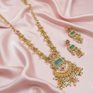 Heritage Gold-Plated Multi-Gemstone Statement Necklace and Matching Earring Set