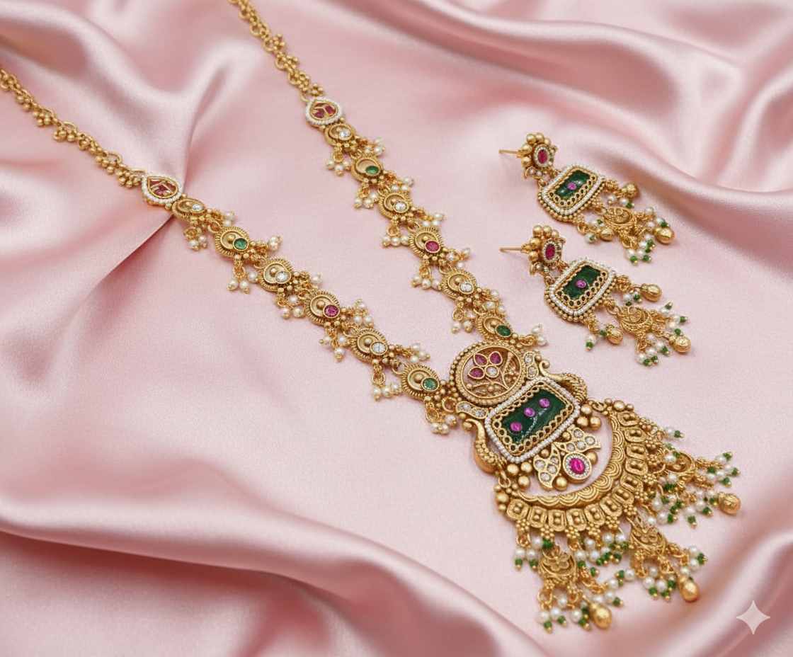 Heritage Temple Gold-Plated Divine Goddess Motif Necklace Set