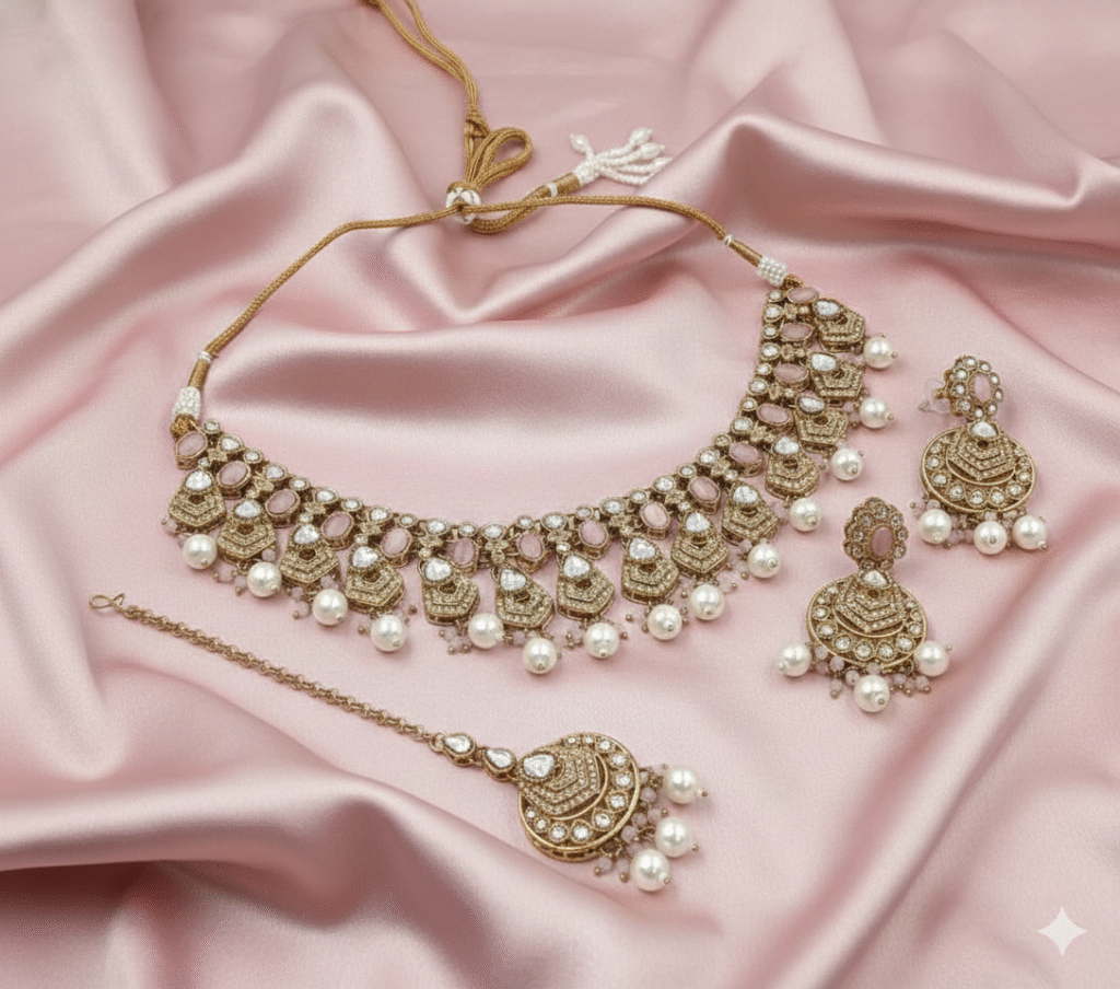 Royal Emerald Mehandi Polish Choker Set.